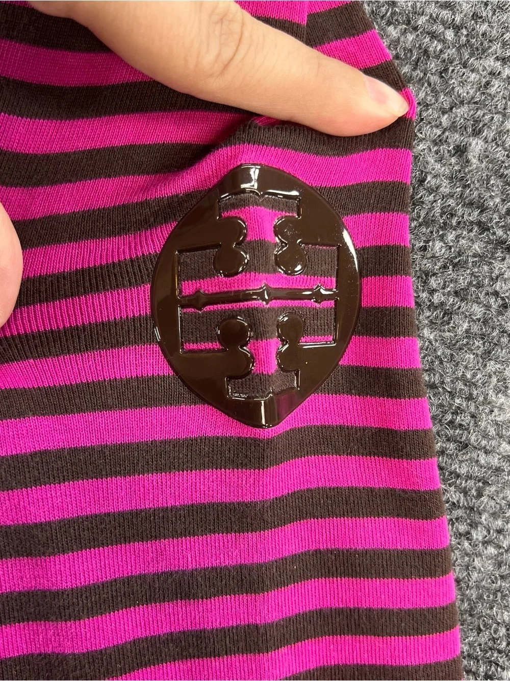 Tory Burch Boatneck Button Shoulder Dress S Pink/Brown Stripe 3/4 Sleeve Cotton